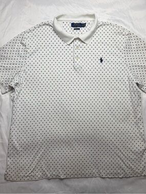 Ralph Lauren White Polo with Navy Microprint